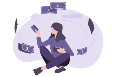 Illustration of woman enjoying flow of cash